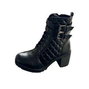 Olivia + Kate Ryder Faux Leather Quilted Studded Biker Moto Combat Boots